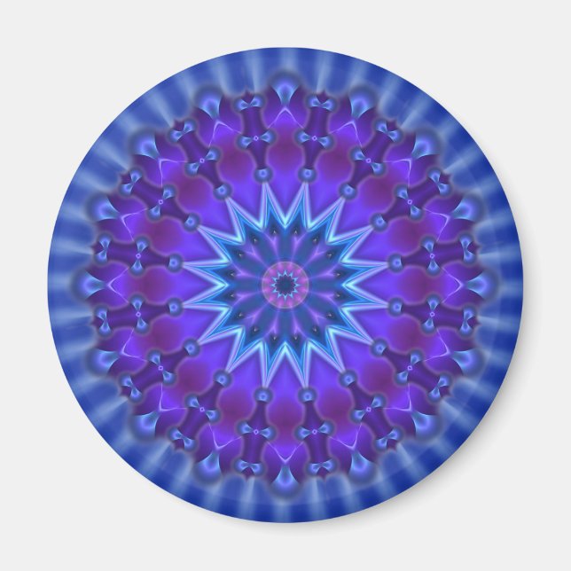 Imán Estrella de Mandala en azul | flor real (Frente)