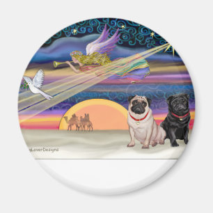 Imán Estrella de Navidad - Pugs (dos, cervato + negro)