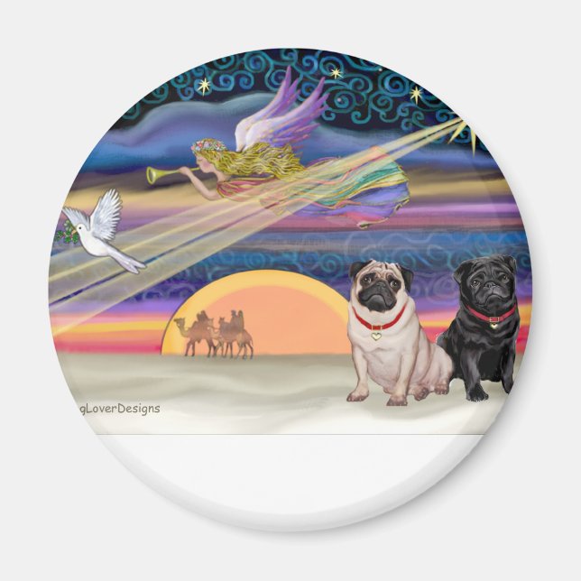 Imán Estrella de Navidad - Pugs (dos, cervato + negro) (Frente)