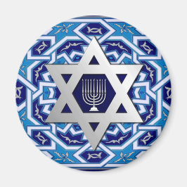 Imán Estrella de Plata de David y Menorah Hamukkah