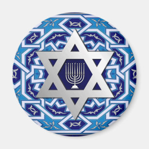 Imán Estrella de Plata de David y Menorah Hamukkah