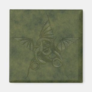 Imán Estrella del Dragón - Imagen de cuero verde Grabad