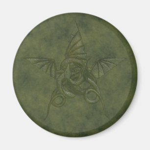 Imán Estrella del Dragón - Imagen verde de cuero Grabad