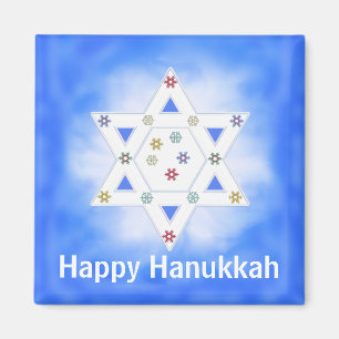 Imán Estrella Hanukkah y copos de nieve azul