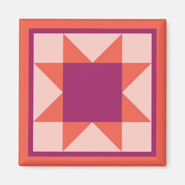 Imán - Estrella sawtooth Quilt Square (naranja/ros (Frente)