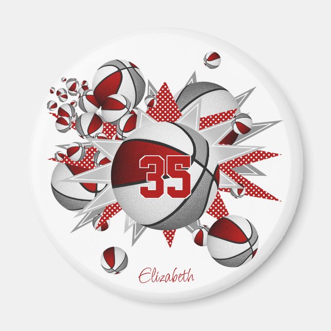 Imán estrellas de baloncesto gris rojo compran 1 o comp (Frente)