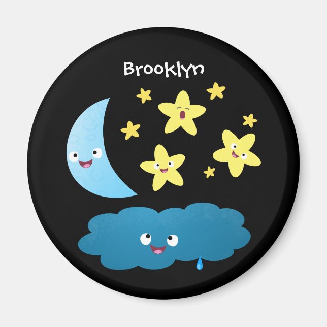 Imán Estrellas de canto, personalizado de luna y nube (Frente)