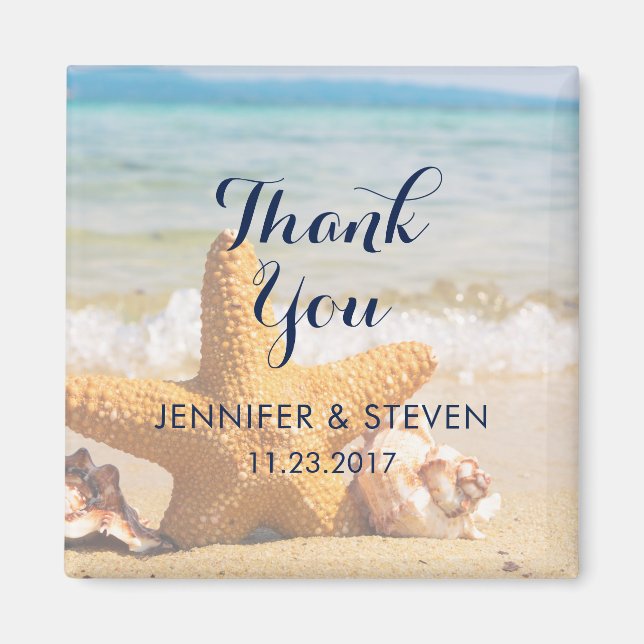 Imán Estrellas de mar y conchas en la playaGracias (Frente)