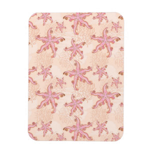 Imán Estrellas de mar y coral patrón pastel rosa