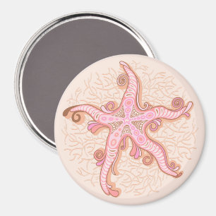 Imán Estrellas de mar y coral patrón pastel rosa