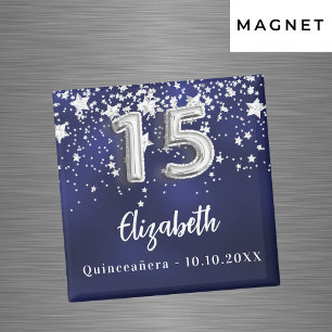 Imán Estrellas de plata azul marino Quinceanera