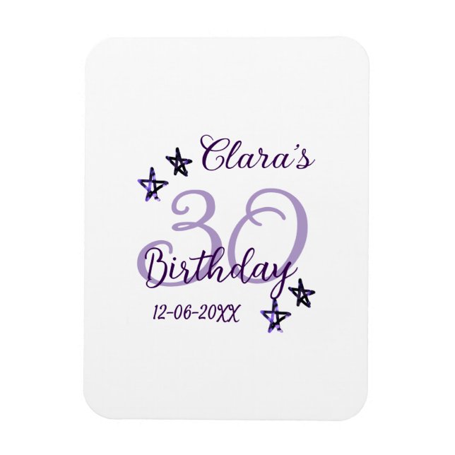 Imán Estrellas purpurinas moradas 30 años retro moderno (Vertical)