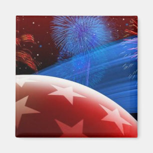 Imán Estrellas Rojas Blancas Azules y Fuegos Artificial