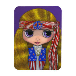 Imán Estrellas y rayas de Chica hippie cute Big Oye de 