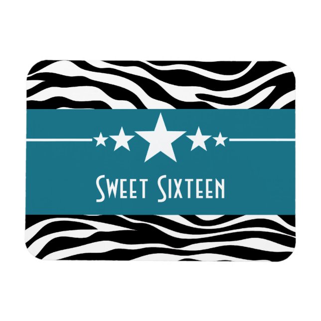 Imán Estrellas Zebra Print Sweet 16 Magnet, Azul (Horizontal)