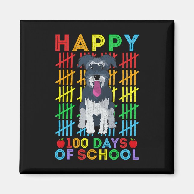 Imán Estudiante de perro Schnauzer en miniatura feliz 1 (Frente)