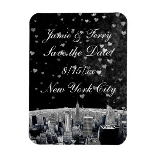 Imán Etched NYC Skyline #2 Negro Con Corazón Save the D