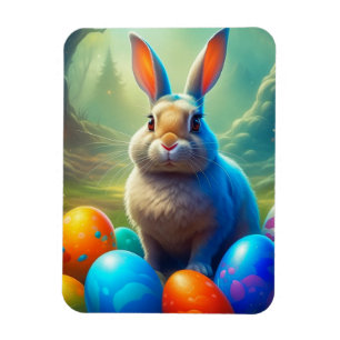 Imán Ethereal Bunny de Pascua con bosque de huevos