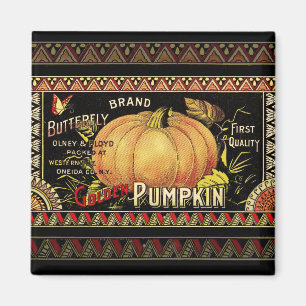 Imán Etiqueta de Caja de Calabaza Dorada Vintage: Otoño
