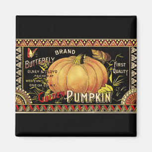 Imán Etiqueta de Caja de Calabaza Dorada Vintage: Otoño