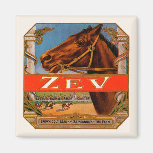 Imán Etiqueta de cigarro antigua, Zev Race Horses Brown