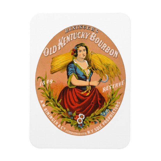 Imán Etiqueta publicitaria de Whiskey, Circa 1860. (Vertical)