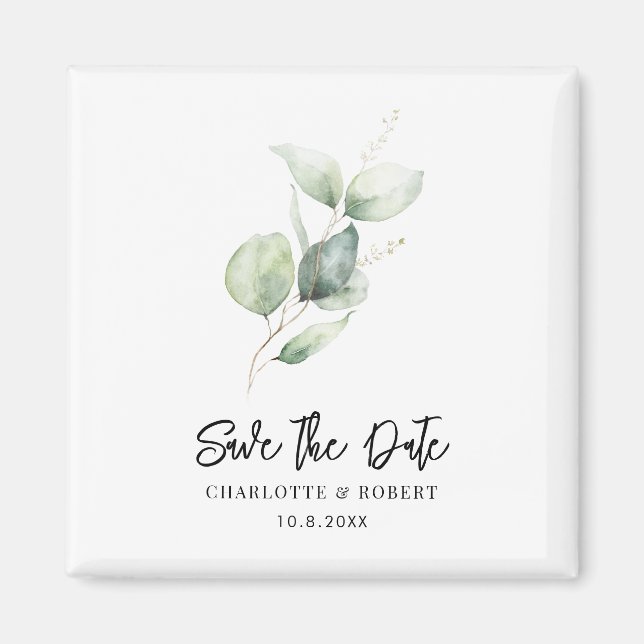 Imán Eucalyptus botánico Keepsake Guardar la fecha (Frente)