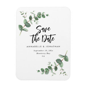 Imán Eucalyptus elegante boda moderna, salva la fecha