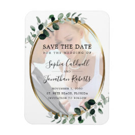 Imán Eucalyptus Gold Photo Wedding Save the Date