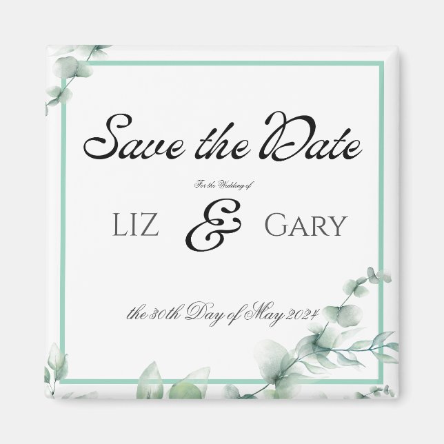 Imán Eucalyptus Greenery Elegant Wedding Save the Date (Frente)