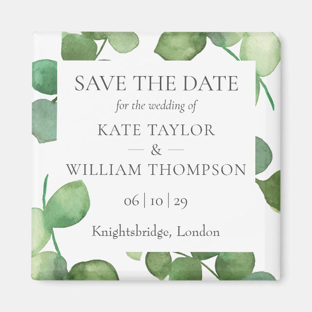 Imán Eucalyptus Greenery Save the Date Magnet (Frente)