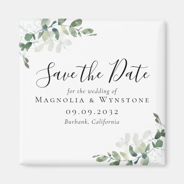 Imán Eucalyptus Wedding Save the Date Square (Frente)