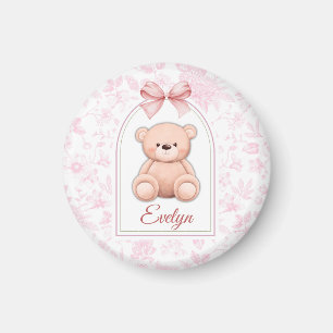 Imán Evelyn   Diseño de guardería de osito rosado perso