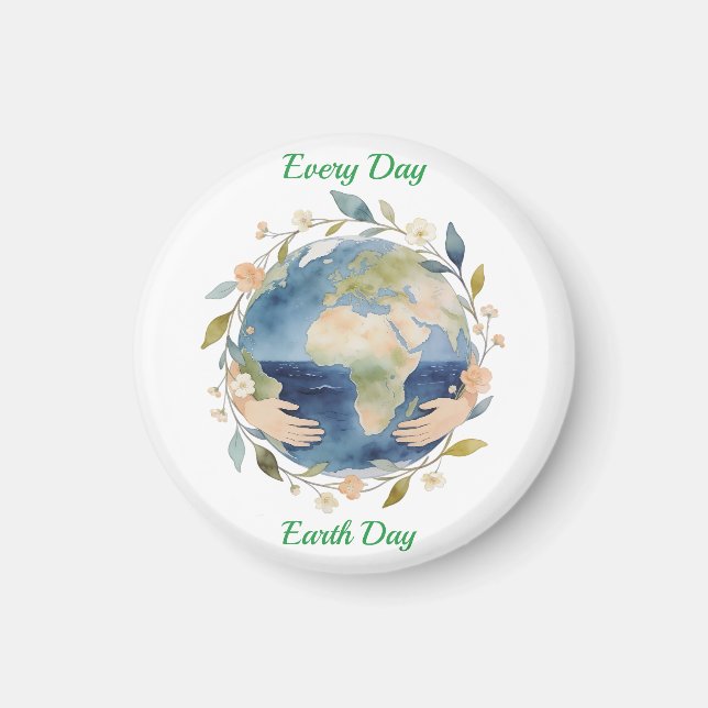 Imán Every Day Earth Day Floral Globe With Hands (Frente)