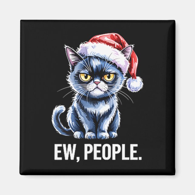 Imán Ew People Black Cat Christmas Funny Introvert Holi (Frente)