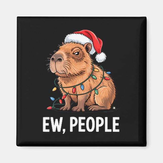 Imán Ew People Capybara Christmas Lights Funny Introver (Frente)