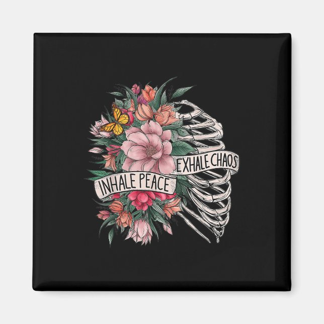 Imán Exhalación de paz en jaulas de costillas caos salu (Frente)