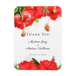 Imán Exotic Red Hibiscus Flower Art Thank You