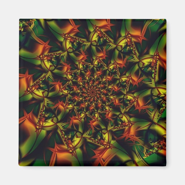 Imán Exótico | Arte fractal verde y amarillo (Frente)