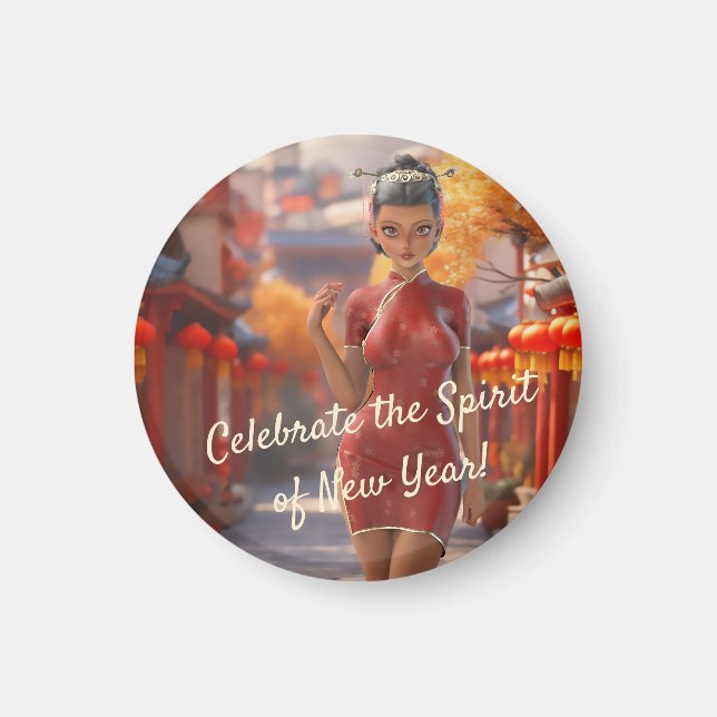 Imán Exótico Chica de armas para celebrar Año Nuevo chi (Frente)