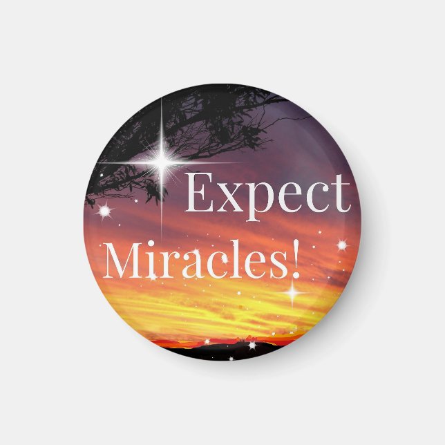 Imán Expect Miracles Sparkle Sunset Inspirational Quote (Frente)