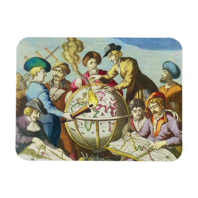 Imán Exploradores antiguos con mapa de globo antiguo, 1 (Horizontal)