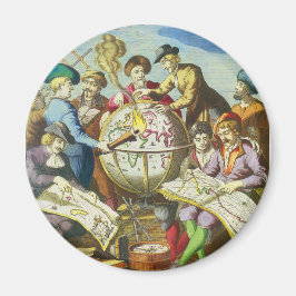 Imán Exploradores de época con mapa de glóbulos antiguo