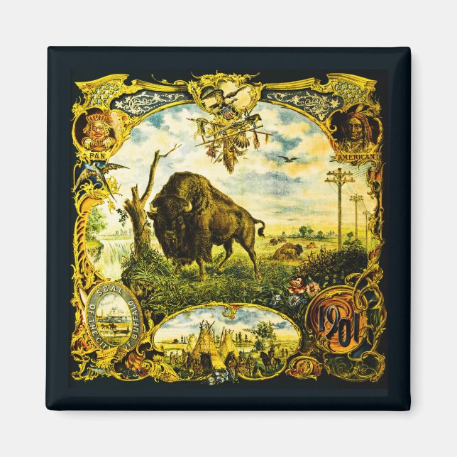 Imán Exposición de Pan Am con Motivos de Bisonte y Nati (Frente)