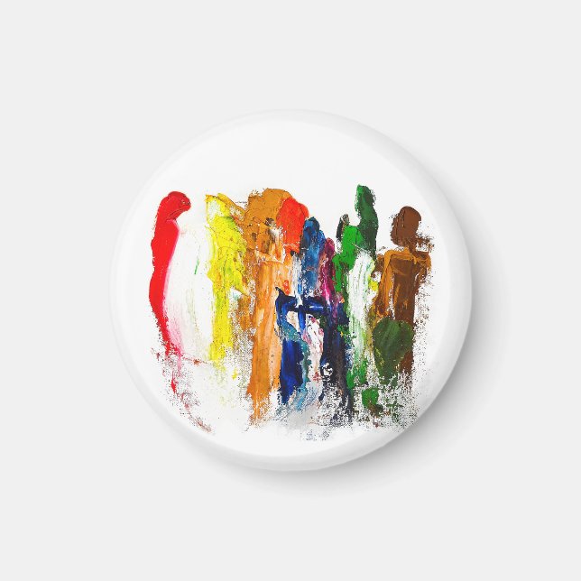 Imán Expresión abstracta de figuras humanas en movimien (Frente)