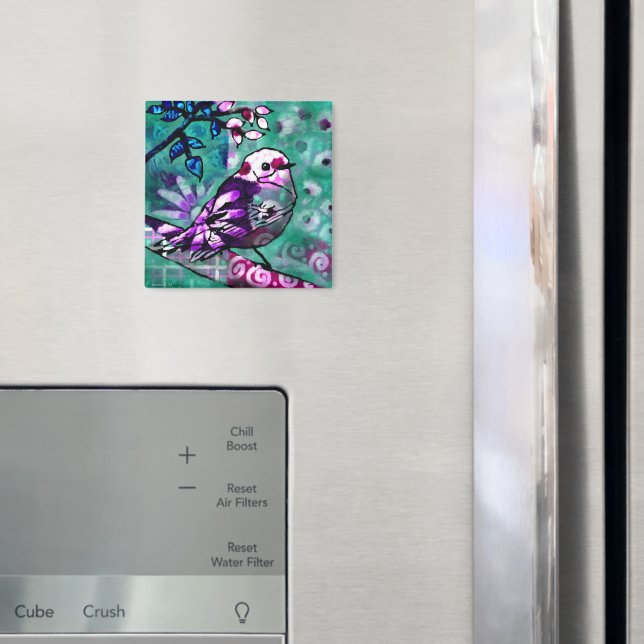Imán Extracto De Pájaro Verde azulado Morado Floral (In situ (nevera))