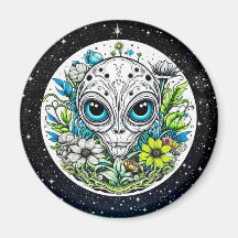Extraterrestre en la noche estrellada de flores