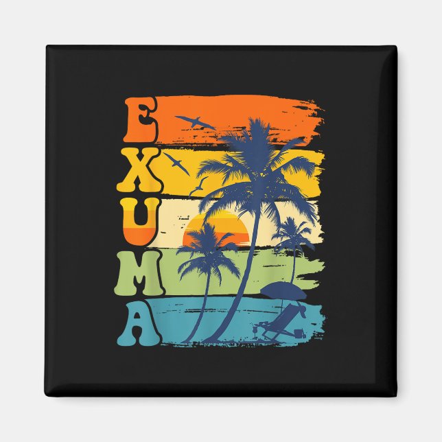 Imán Exuma Bahamas Retro Palm Tree Beach vacaciones de  (Frente)