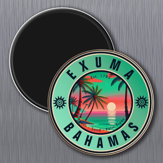 Imán Exuma Bahamas Retro Sunset Travel Souvenir de los  (Subido por el creador)