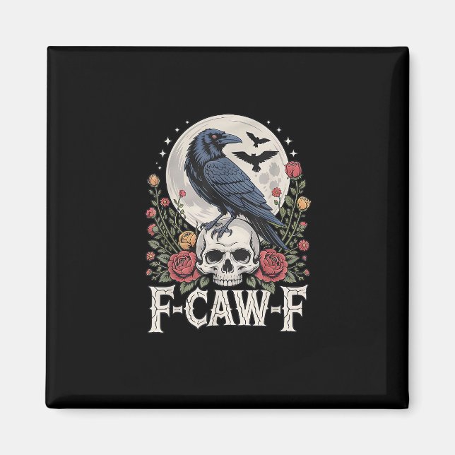 Imán F-Caw-F Bird Crow Funny Crow Bird Cawing Grunge Re (Frente)